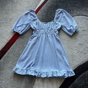 4SI3NNA Puff Sleeve Baby Blue Coquette Mini Dress